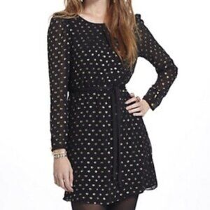 Anthropologie | 100% SILK black and gold dot dress